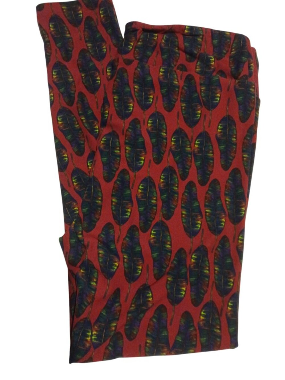 LuLaRoe Buttery Soft Leggings dark Red with Feathers Womens Tall & Curvy  #033